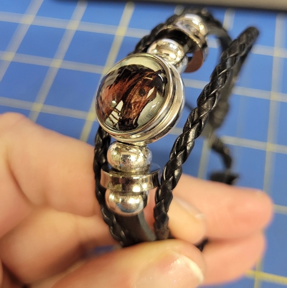 Black Braided Pleather Horse Adjustable Bracelet - Picture 3 of 6